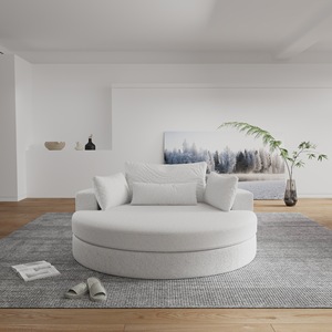 Coussin de canapé rond en tissu de lin blanc ivoire, rembourrage en mousse, style nordique, pour salon - Product Image 2