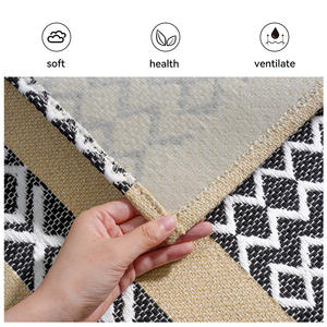 Tapis de cuisine à motif géométrique en polyester et coton, rectangulaire, antidérapant, marron, design losanges entrelacés - Product Image 3