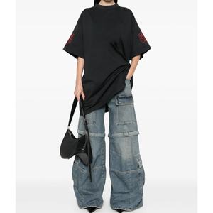 Jeans cargo super baggy à jambes larges et délavées, personnalisés par le fabricant, pour hommes, avec plusieurs poches cargo, en denim - Product Image 4