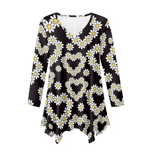 Custom Large Plus Size Tops for Women 3/4 Sleeve Shirts Tunic Tops Loose Fit Basic Lady Clothes Irregular V-neck Top and <b>Skirt</b> - Product Image 2