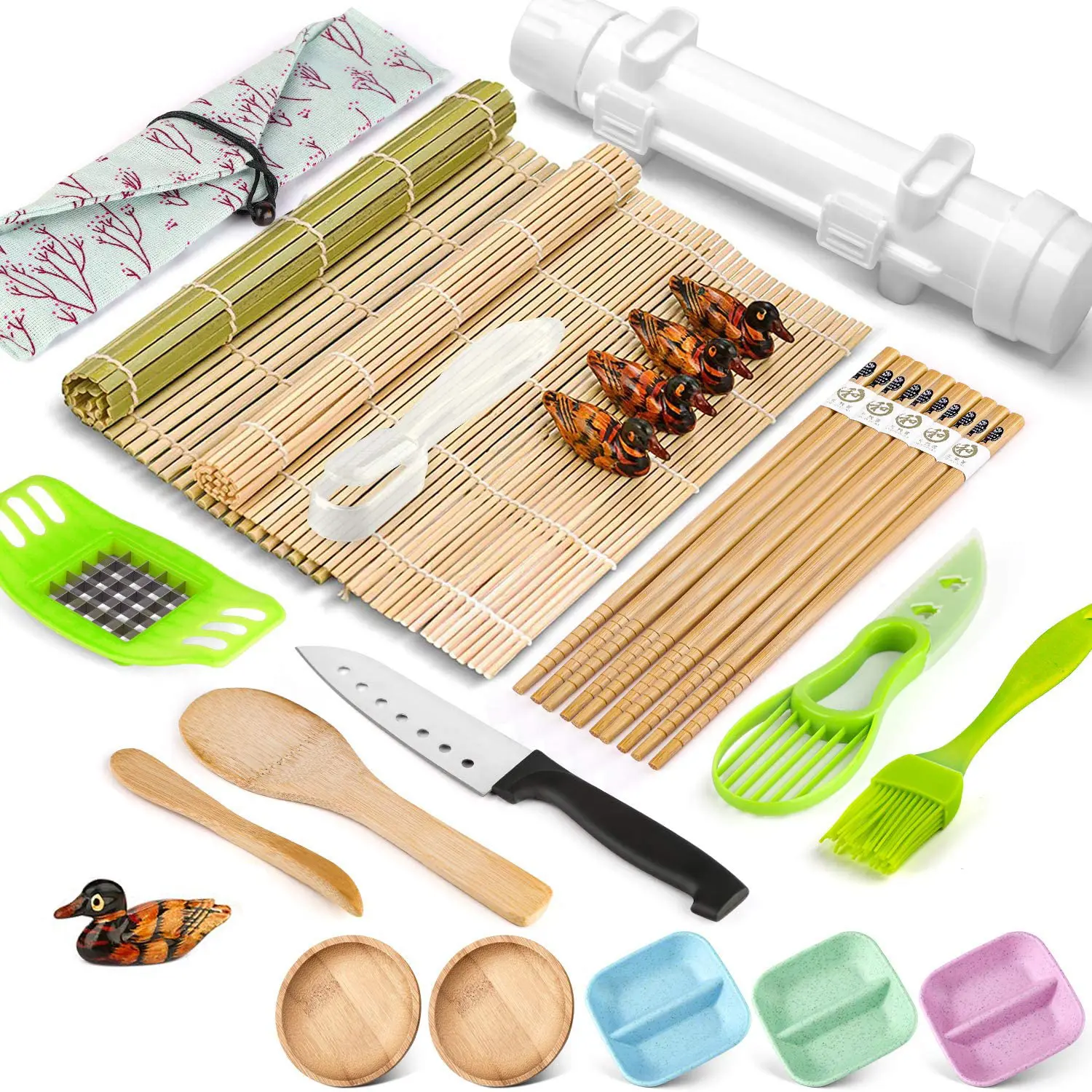 20 в 1 роликовый набор для суши-базуки с поварами, бамбуковые коврики, роликовые формы для риса, коврики для суши