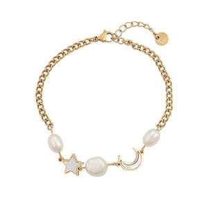 A00897622 Pulsera <span class=keywords><strong>Xup</strong></span>[ing Jewelry de Diseño Clásico con Estrella, Luna y Perla, Material Ecológico, Chapada en Oro de 14k - Product Image 1