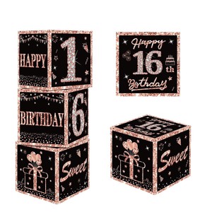 Décoration de scène transfrontalière pour le 16e <span class=keywords><strong>anniversaire</strong></span> de fille, ballons en papier or rose et boîte de cartes de vœux - Product Image 5