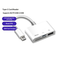 Adaptador de Tipo C a TF/SD, Lector de Tarjetas Multifunción OTG con Carga USB-C y USB de Alta Velocidad