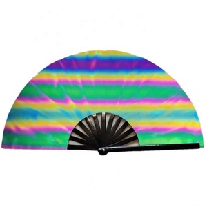 Nouveauté 13 pouces grand cadeau promotionnel Portable pliant coloré éclairer réfléchissant fort bambou ventilateur à main pour la partie de danse - Product Image 1