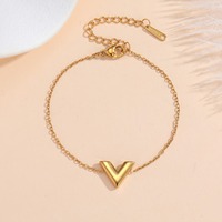 Bracelet fin en acier inoxydable imperméable pour femmes, bijoux simples en forme de V, plaqué or, chaîne réglable, accessoires tendance TGSL5807