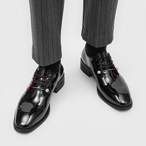 2026 New Arrival Formal <b>Red</b> Soled Square Toe Chunky <b>Heel</b> Lace Up Men's Shoes Stylish Versatile Casual Wear Comfortable Durable - Product Image 4