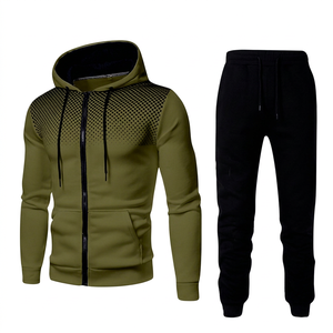 Ensemble de survêtement pour homme en molleton de coton color block, sweat-shirt à capuche zippé intégral et pantalon sport en polyester à séchage rapide, idéal pour l'automne - Product Image 2
