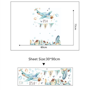 Papel pintado de avión azul claro de dibujos animados, pegatina de pared de ciudad de cuento de hadas, decoración de habitación de niños, Fondo de guardería, calcomanía de pared - Product Image 6
