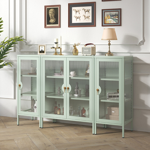 יוקרה פלדה שחורה סלון פלדה מודרני סלון ארון צד לוח עם 2 זכוכית מדפים תצוגת דלת זכוכית - Product Image 2