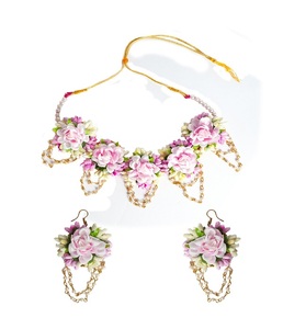 Ensemble de bijoux de mariée traditionnels faits à la main, collier, boucles d'oreilles et bracelet pour femmes, accessoires ethniques pour mariage et fête - Product Image 1