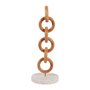 Scultura con accenti in legno e catena su base in terrazzo per l'arredamento di casa, soggiorno e ufficio - Product Image 3