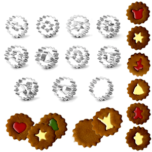 Lot de 11 <span class=keywords><strong>emporte</strong></span>-pièces à biscuits Linzer, cercles cannelés pour Noël et les fêtes d'hiver, avec motifs sapin de Noël, étoile et homme en pain d'épices - Product Image 2