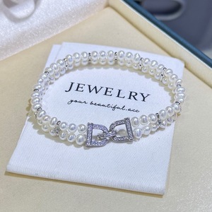 <span class=keywords><strong>Bracciale</strong></span> di Perle a Doppia Fila di Alta Qualità con Zirconi e Placcatura in <span class=keywords><strong>Oro</strong></span> 14K, Perle Naturali d'Acqua Dolce per Donne e Ragazze - Product Image 2