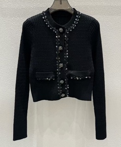 <span class=keywords><strong>Cardigan</strong></span> di alta qualità nuovo <span class=keywords><strong>Cardigan</strong></span> 2025 maglieria autunno inverno donna con paillettes con perline Deco manica lunga Casual in misto <span class=keywords><strong>lana</strong></span> nera - Product Image 1