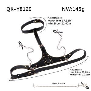 Arnés de pecho <span class=keywords><strong>Bondage</strong></span> de cuero PU con abrazaderas de cuello y pezón, <span class=keywords><strong>Bondage</strong></span> SM BDSM para parejas - Product Image 6