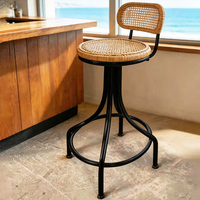Tabouret de bar industriel vintage style ferme française avec siège en cuir, installation facile, structure métallique entièrement soudée, liquidation d'usine