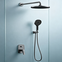Sistem Shower Tersembunyi Weihao Matte Black, Shower Head Bulat Terpasang di Dinding, Handheld Spray, Keran Mixer Shower untuk Kamar Mandi