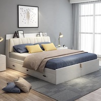 Lit king-size avec tête de lit bibliothèque et rangement, sommier tapissier en bois, mobilier de chambre à coucher, lit queen-size avec rangement