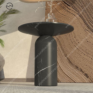 Mesa auxiliar de lujo moderna con tapa de mármol blanco y negro de alto brillo para el centro de la sala de estar y el dormitorio - Product Image 6