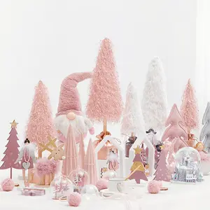 新款粉色圣诞树天使麋鹿家居商场橱窗桌面装饰道具夜光木制摆件