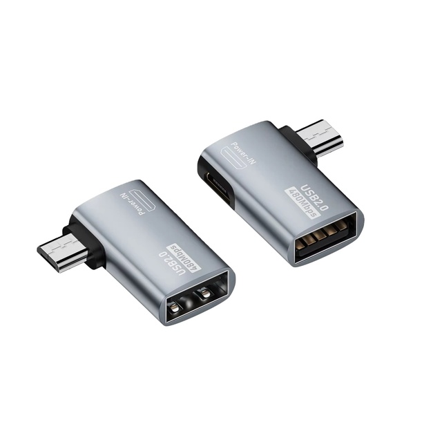 Micro Male to USB Female OTG Adapter with Right-Angle and Left-Angle Options for Charging and Data Transfer