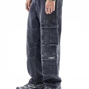 Pantalones Cargo Vaqueros Anchos de Mezclilla Pesada con Múltiples Bolsillos y Lavado Ácido para Hombre - Estilo Jogger Personalizado de Fábrica - Product Image 3