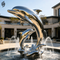 Statues d'animaux marins personnalisées de grande taille en acier inoxydable poli miroir, statue de dauphin pour la décoration de l'extérieur et des installations aquatiques