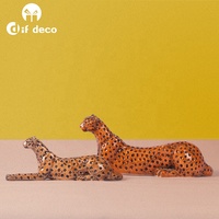 Figurines de léopard couché en céramique marron pour la décoration de la maison et les cadeaux