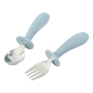 Juego de alimentación de bebé de acero inoxidable con mango de silicona, tenedor y cuchara de dibujos animados con diseño, utensilios sin BPA para vajilla de niños - Product Image 2