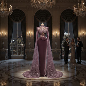 New Luxury Women's Floor-Length Beaded Lace Evening Dress Rhinestone Trim Lightweight Mermaid Silhouette Formal Wear Built-in - Product Image 2