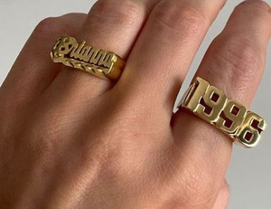 Gioielli personalizzati in acciaio inossidabile gioielli da uomo e da donna placcato in oro 18k <span class=keywords><strong>nome</strong></span> personalizzato anno nascita anello data numero incidere anelli - Product Image 3