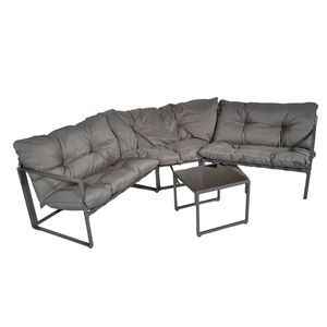 طاولة فناء فندقية بسيطة ترفيهية حديثة في الزاوية ، كراسي سوداء رمادية من الزاوية مع وسائد - Product Image 3