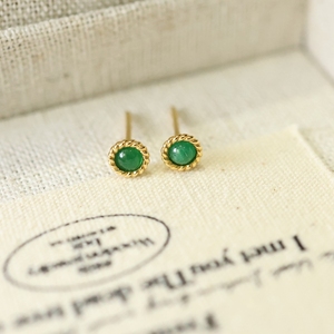 อาซูโอ 18K ทองคำแท้สีเหลืองมรกตธรรมชาติทรงกลมคลาสสิกต่างหูแบบมินิของขวัญสำหรับสุภาพสตรีและเด็กน่ารัก - Product Image 4