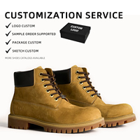 Bottes mi-montantes jaunes de qualité supérieure en cuir véritable style Martin, unisexe, classiques, à bout large, décontractées, pour le travail, vente en gros