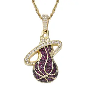Оптовая продажа, ожерелье в стиле хип-хоп с логотипом баскетбольной команды, Золотое и серебряное ожерелье со сверкающими бриллиантами, подвеска для спортивных украшений