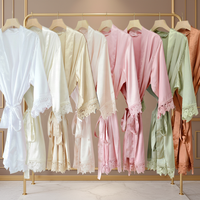Vestido Kimono de Satén de Seda, Color Sólido, para Boda, Cumpleaños, Spa, Bata con Ribete de Encaje, Talla Grande, Hasta la Rodilla, para Novia, Dama de Honor, Niña de las Flores, Bata de Mañana