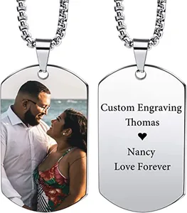 Foto personalizada <span class=keywords><strong>con</strong></span> texto y fecha, <span class=keywords><strong>fotos</strong></span>, <span class=keywords><strong>corazón</strong></span> de Mascota de acero inoxidable, rectángulo redondo para niños, familia, Collar personalizado - Product Image 1