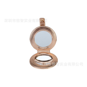 Customizable <b>round</b> PU leather makeup <b>mirrors</b>, metal and leather folding <b>mirrors</b>, portable <b>small</b> <b>mirrors</b>, promotional gifts. - Product Image 1