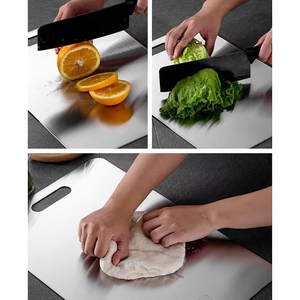 Planche à découper double face en acier inoxydable 304, anti-bactérienne et anti-moisissure, plateau de service alimentaire tendance pour la cuisine (vente en gros) - Product Image 3