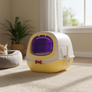 กระบะทรายแมวทรงเพนกวิน สีเหลือง พลาสติกทรงกลม แบบใช้มือ สำหรับแมว - Product Image 2