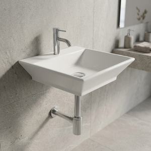 Ceramic Porcelain <b>Wall</b> Hung Wash Basin with Double Hole Faucet <b>Mount</b> for Villa Hospital & Kitchen Use-White 12x18 - Product Image 5