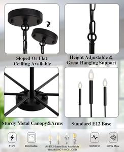 Lámpara de Araña Negra, Lámpara de Araña Vintage de Estilo Rústico Navideño, Lámpara de Araña Decorativa de 6 Luces - Product Image 5