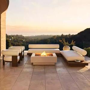 Sofá de teca nórdico para exteriores en forma de L, conjunto de sofás de jardín impermeables de aleación de aluminio, diseño minimalista, muebles modernos para balcón y patio. - Product Image 2