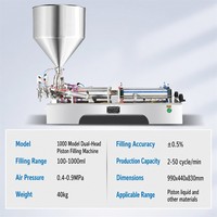 Machine de remplissage semi-automatique de bureau pneumatique à 2 têtes pour liquides visqueux, détergents et savons en petites bouteilles