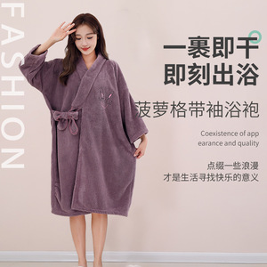Jin Ao Coral Fleece Bathrobe 450g Soft Absorbent Quick Dry For Adults Unisex Wearable <b>Wrap</b> Style - Product Image 5