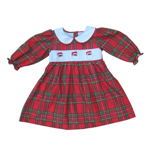 Vente flash, vêtements pour filles de haute qualité, robe de Noël à carreaux pour tout-petits, robe adorable avec motif de Père Noël brodé à la main - Product Image 1