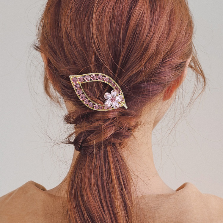 Luxury Diamond Leaf Hairpin Colorful Heart Rhinestone Hairclip Bow Shape Spring Hair Clip Girls Geometric Flower Hairgrip