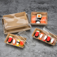 Vente en gros Plateau d'emballage de boîte à sushi en papier jetable de qualité alimentaire personnalisé imprimé Kraft pour salade aux fenêtres