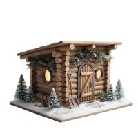 Miniature de village de Noël en résine avec éclairage LED personnalisé, maison en bois recouverte de neige, figurine décorative de table pour les fêtes